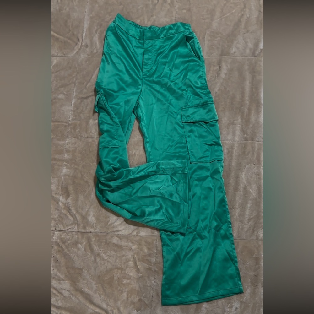 Green Silky cargo pants